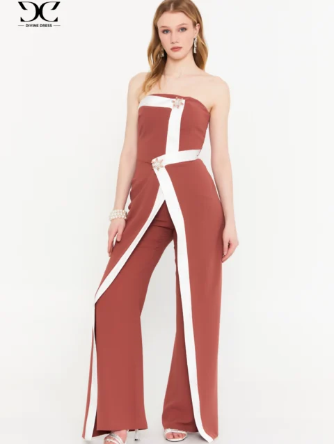 Glamorous Jumpsuit rose portée avec talons pour un jumpsuit soirée