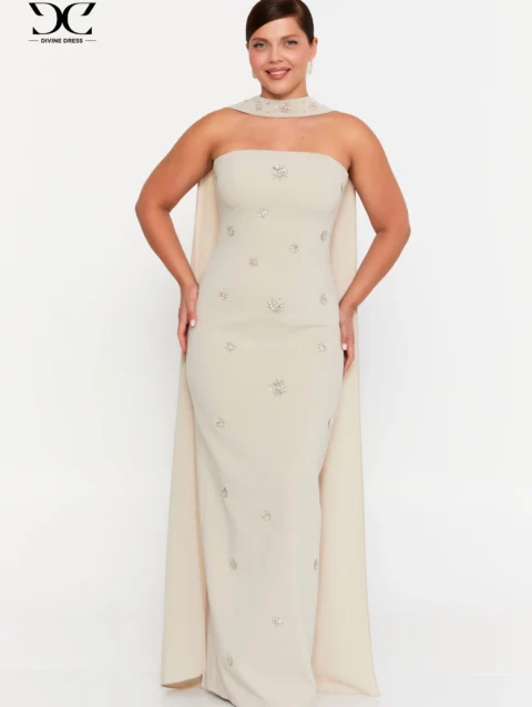 robe-longue-beige-elegante vue de face