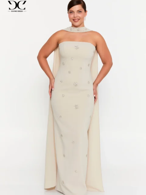 robe-longue-beige-elegante vue de face