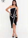 Robe noire et blanche élégante pour femme, tenue chic soirée