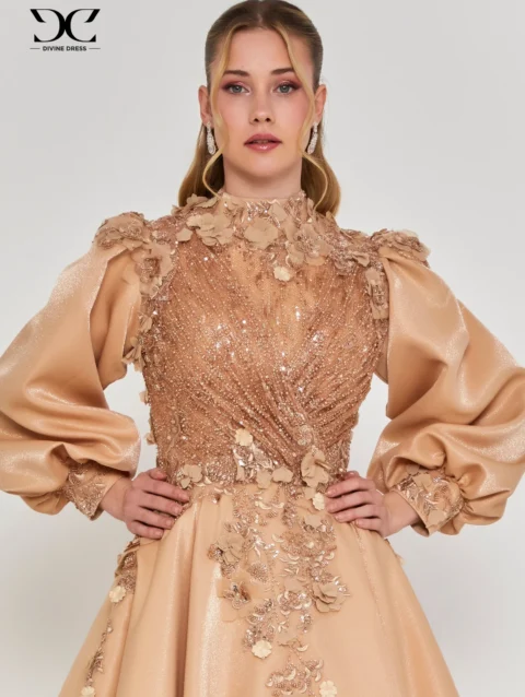 robe soirée dorée Golden Bloom