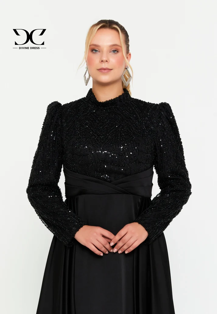 Détail du tissu de la robe de soirée Noir Whisper