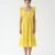 Mannequin portant la robe mi-longue jaune 'Shadow' avec encolure carrée, bretelles à volants et jupe froncée, de la marque Divine Dress.